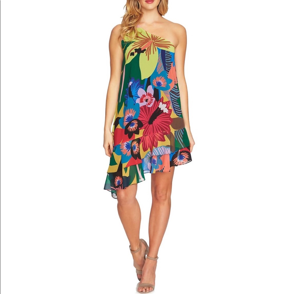 CeCe Jungle Splendor One-Shoulder Shift Dress